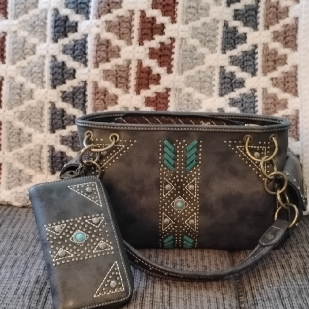 Montana West Stylish Black and Brown Handbag with Wallet